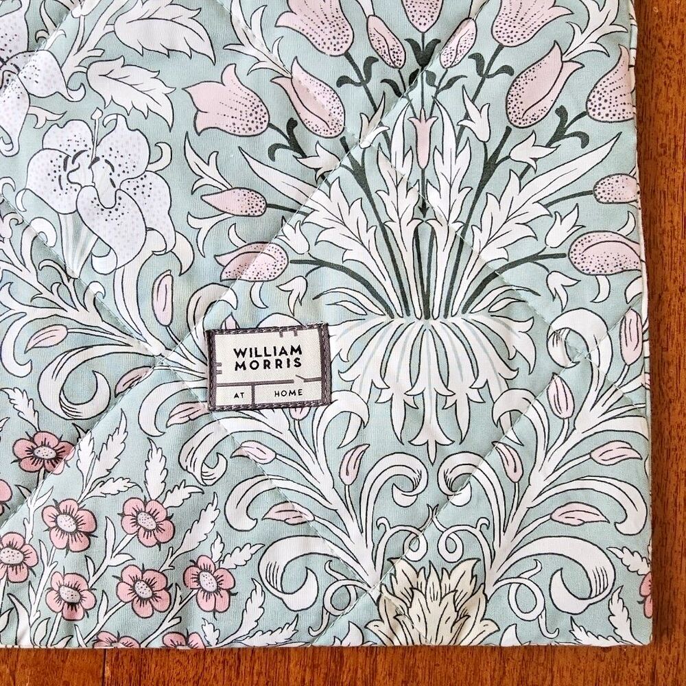 William Morris At Home Garden Floral Quilted Pillow Shams Tulips Soft Green Pink